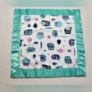Owl Lovey Security Blanket Baby Teal Satin Trim Purple Pink Soft